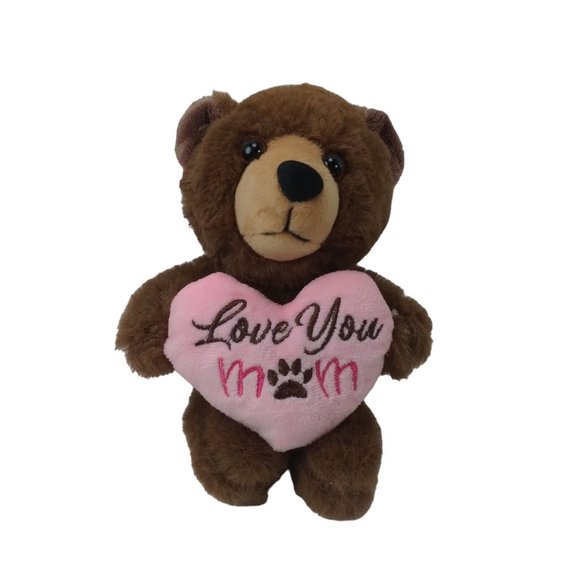 MTY International Brown Bear W/Pink Heart " Love You Mom" Plush 6" Stuffed Anima - Picture 2 of 7